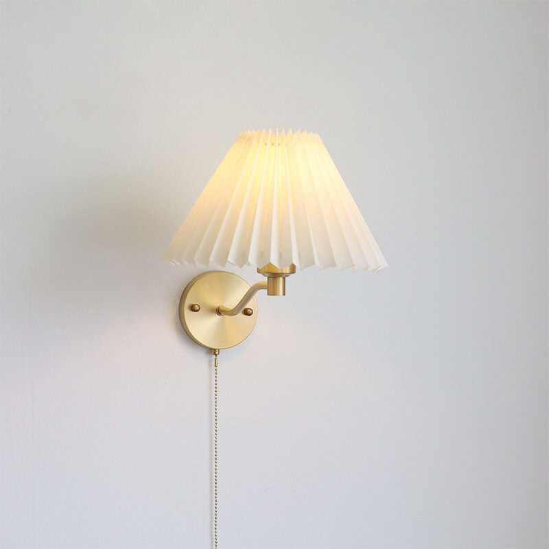 European Light Pleated Brass 1-Light Wall Sconce Lamp