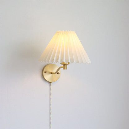 European Light Pleated Brass 1-Light Wall Sconce Lamp