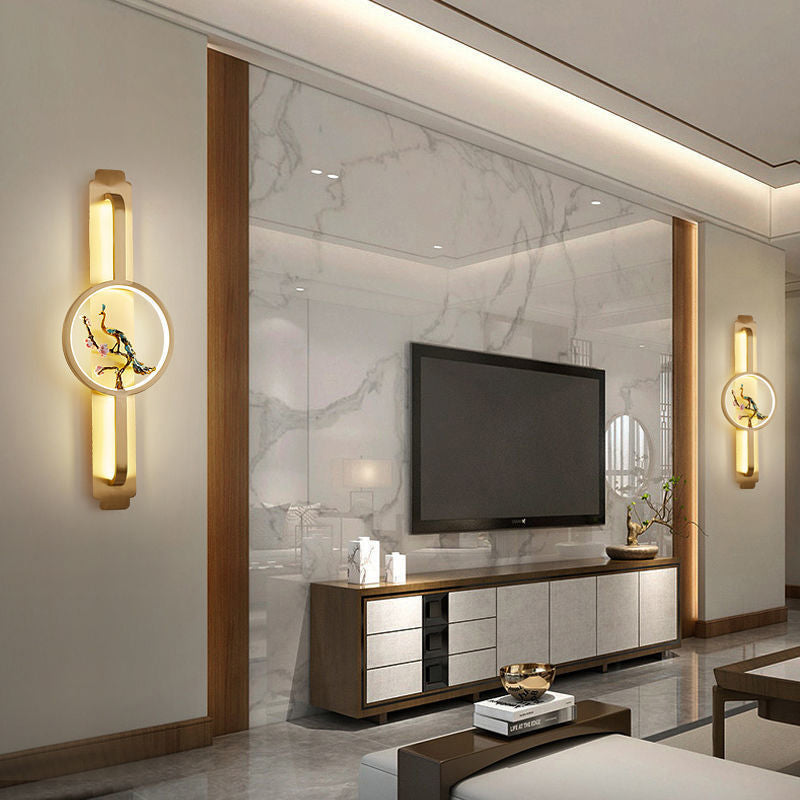 Modern Chinese Copper Long Round LED Wall Sconce Lamp