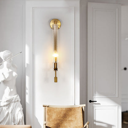 Simplicity Ribbed Glass Column 1-Light Wall Sconce Lamp