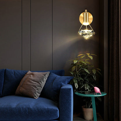 Mid-Century Diamond Brass Crystal LED Wall Sconce Lamp