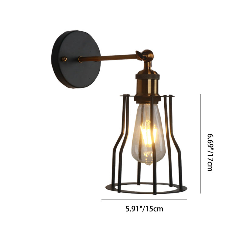 Industrial Round Iron Cage 1-Light Wall Sconce Lamp