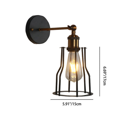 Industrial Round Iron Cage 1-Light Wall Sconce Lamp