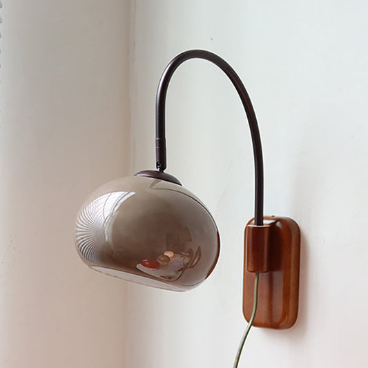 Half Round Fishing Rod Wood Glass 1-Light Wall Sconce Lamp