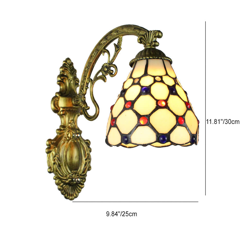Tiffany Cup Iron Stained Glass 1-Light Wall Sconce Lamp