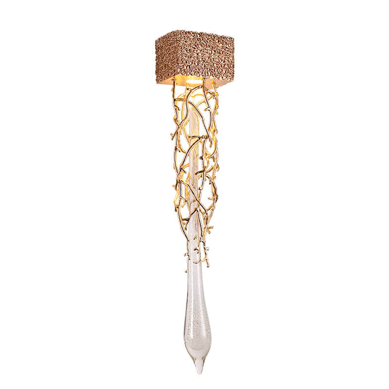 Brass Crystal Water Drop Design 1-Light Wall Sconce Lamp