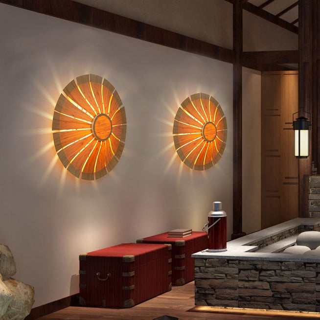 Chinese Bamboo Faux Parchment 1-Light Wall Sconce Lamp