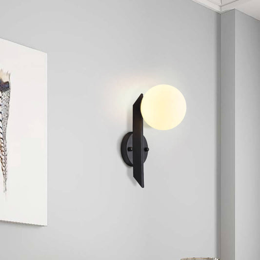 Round Glass Metal Straight Arm 1-Light Wall Sconce Lamp