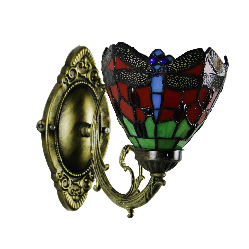 Tiffany Glass Iron Round Bowl 1-Light Wall Sconce Lamp