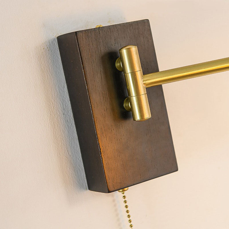 Japanese Walnut Retractable 1-Light Wall Sconce Lamp