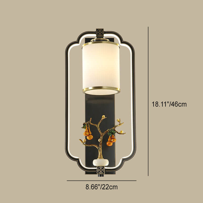 Chinese Jade Copper Square Oval 1- Light Wall Sconce Lamp