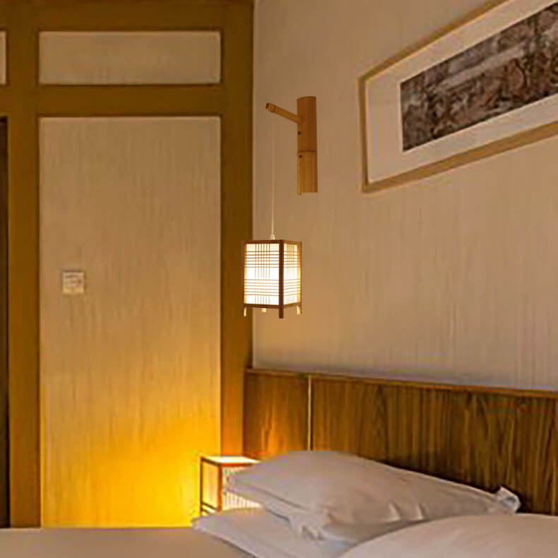 Japanese Style Bamboo Square 1-Light Wall Sconce Lamp