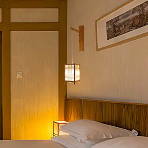 Japanese Style Bamboo Square 1-Light Wall Sconce Lamp