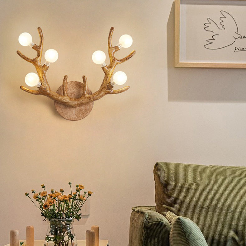 Resin Antler Branch Glass Shade 6-Light Wall Sconce Lamp