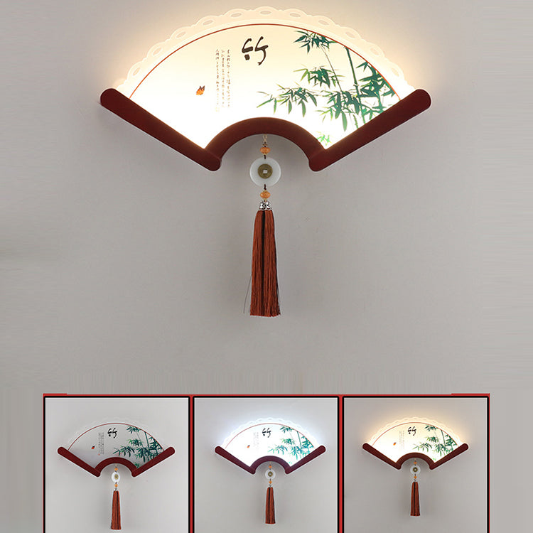 Chinese Elements Shade Wooden Edge LED Wall Sconce Lamp