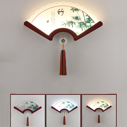 Chinese Elements Shade Wooden Edge LED Wall Sconce Lamp