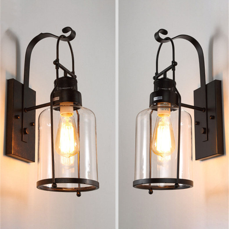 Industrial Iron Glass Cylinder 1-Light Wall Sconce Lamp