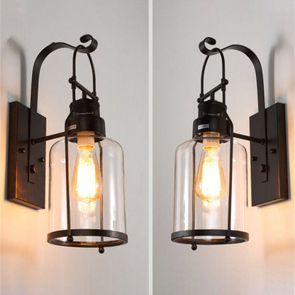 Industrial Iron Glass Cylinder 1-Light Wall Sconce Lamp
