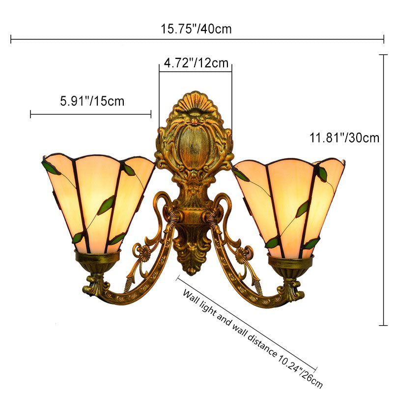 Tiffany Resin Glass Conic Foliage 2-Light Wall Sconce Lamp