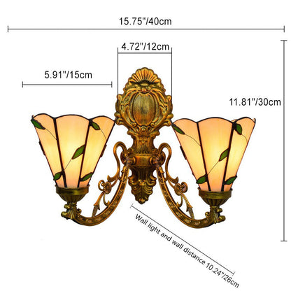 Tiffany Resin Glass Conic Foliage 2-Light Wall Sconce Lamp