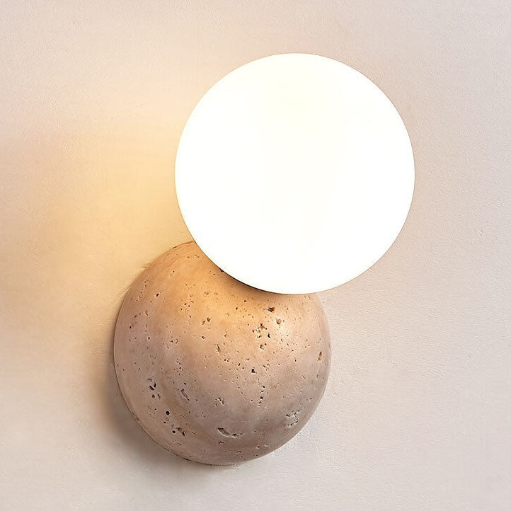 Japanese Round Ball Stone 1-Light Wall Sconce Lamp