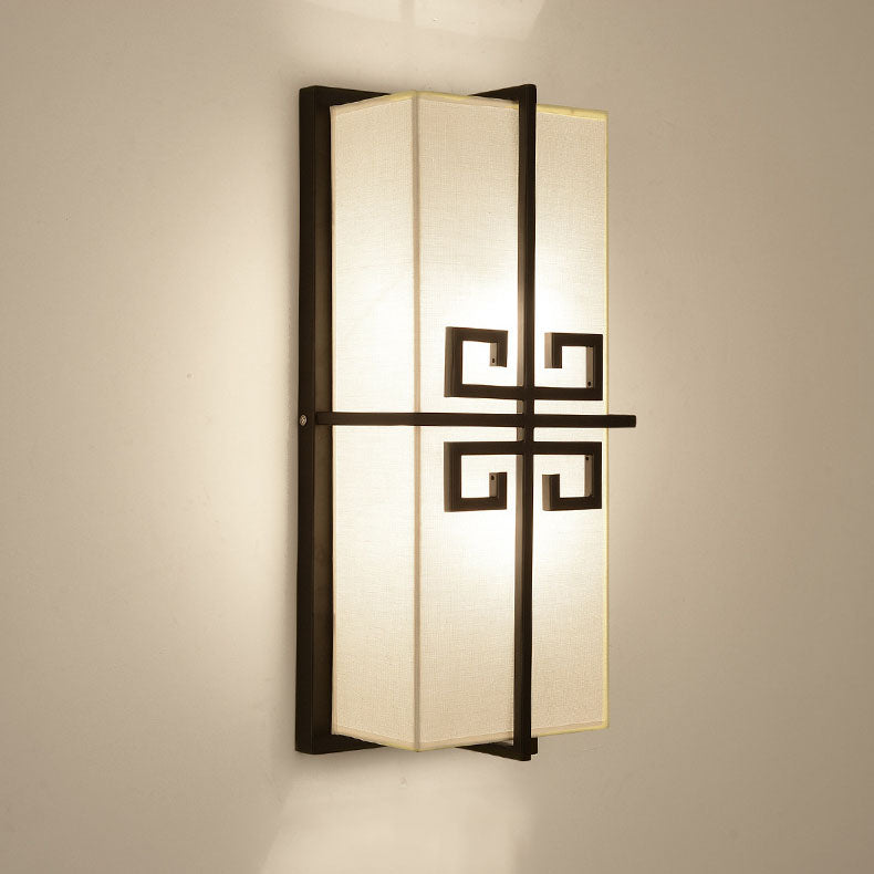 Chinese Rectangle Iron Fabric 2-Light Wall Sconce Lamp