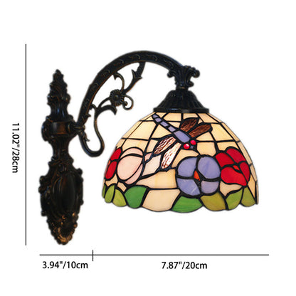 Tiffany Hanging Rod Iron Glass 1-Light Wall Sconce Lamp