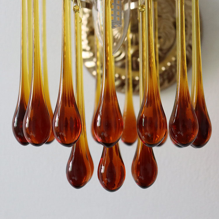 French Brown Water Drop Glass 1-Light Wall Sconce Lamp