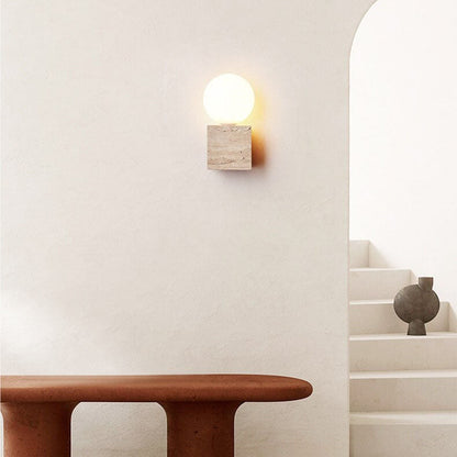Round Ball Square Stone Glass 1-Light Wall Sconce Lamp