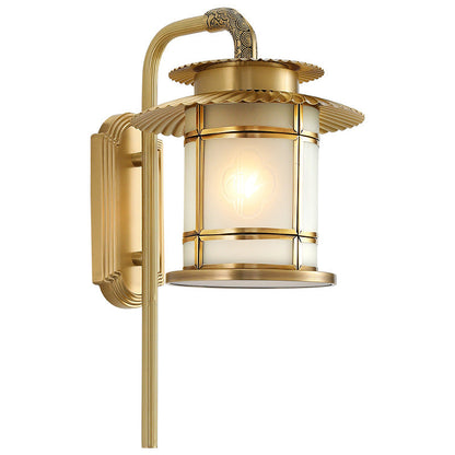 Chinese Copper Lantern Design 1-Light Wall Sconce Lamp
