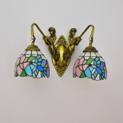 Tiffany Mermaid Stained Glass 2-Light Wall Sconce Lamp