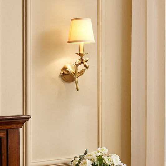 Gold Finish Frame Fabric Shade 1-Light Wall Sconce Lamp