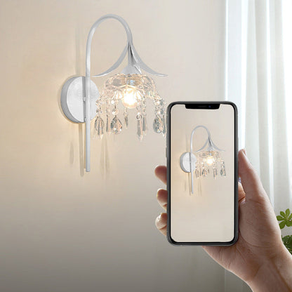 Iron Flower Glass Shade Crystal 1-Light Wall Sconce Lamp
