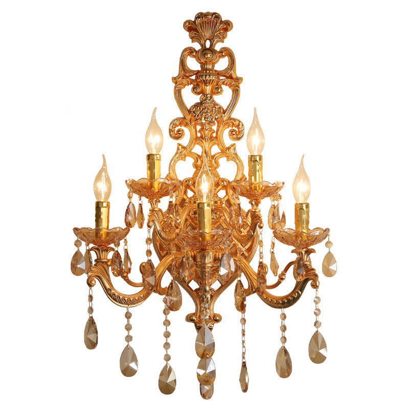Gold Glass Crystal Hardware 5-Light Wall Sconce Lamp