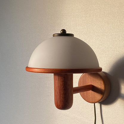 Japanese Wood Mushroom Design 1-Light Wall Sconce Lamp