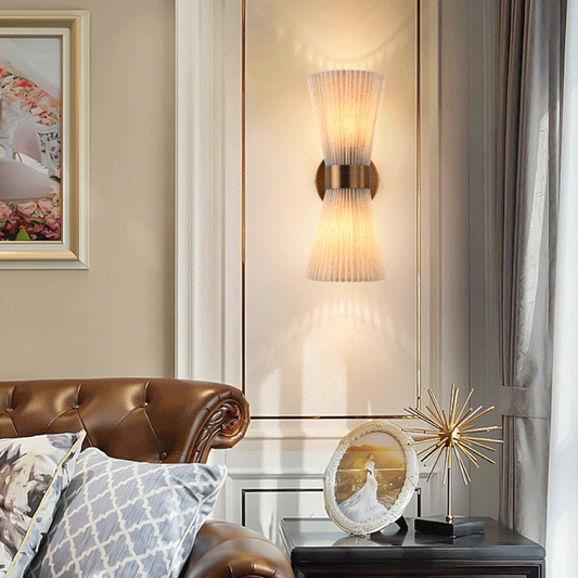 Minimalist Column Fabric Copper 2-Light Wall Sconce Lamp