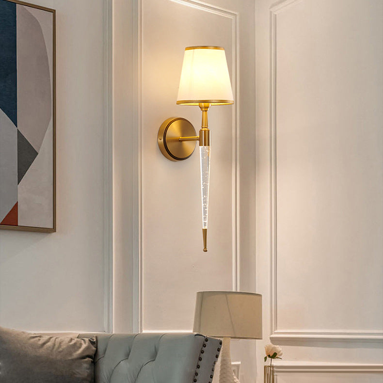 French Trapezoid Copper Fabric 1-Light Wall Sconce Lamp