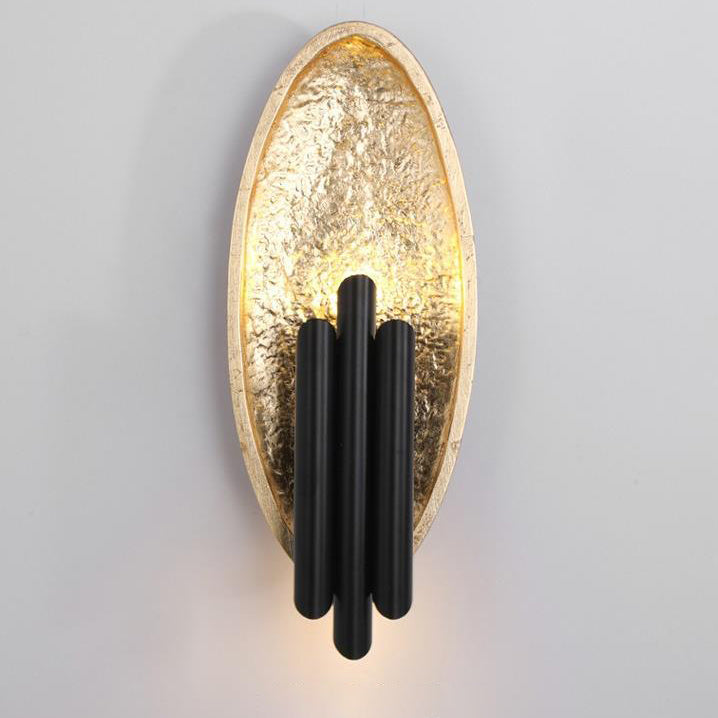 Oval Gold Foil Texture Metal Tube 2-Light Wall Sconce Lamp