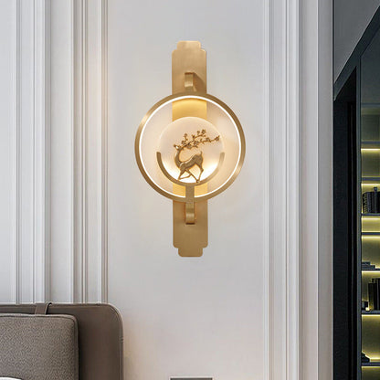 Light Luxury Deer Round Copper Marble LED Wall Sconce Lamp