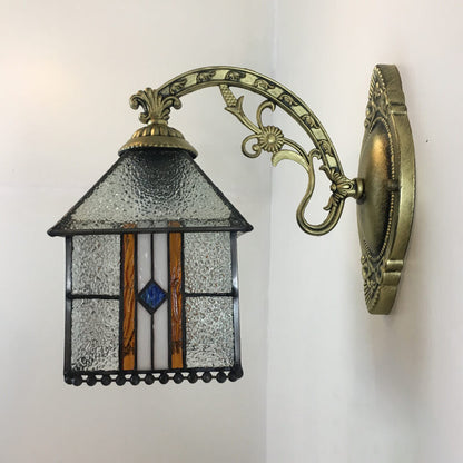 Tiffany House Iron Stained Glass 1-Light Wall Sconce Lamp