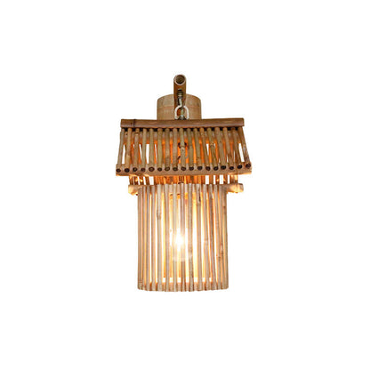 House Bamboo Weaving Cylinder 1-Light Wall Sconce Lamp