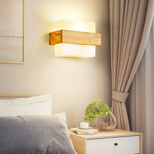 Farmhouse Wood Glass Cubic 1-Light Wall Sconce Lamp