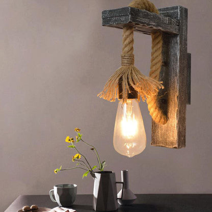 Vintage Solid Wooden Twine 1-Light Wall Sconce Lamp