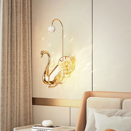 Luxury Crystal Aluminum Acrylic Swan LED Wall Sconce Lamp