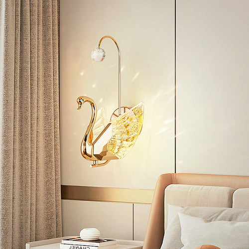 Luxury Crystal Aluminum Acrylic Swan LED Wall Sconce Lamp