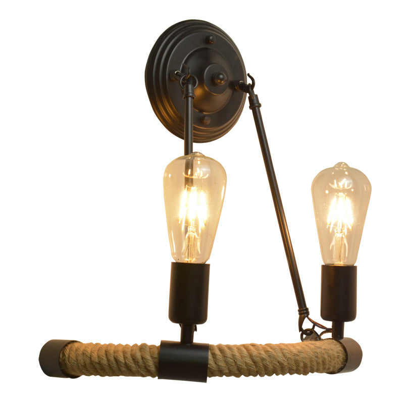 Farmhouse Hemp Rope Half Circle 2-Light Wall Sconce Lamp