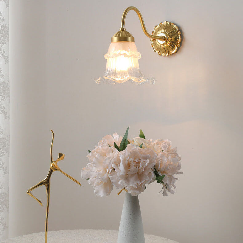 French Glass Flower Copper 1-Light Wall Sconce Lamp