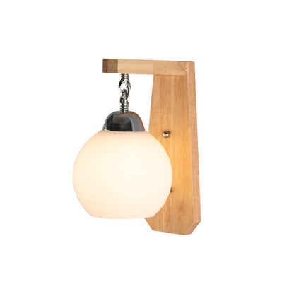 Minimalist Rustic Wooden Glass 1-Light Wall Sconce Lamp