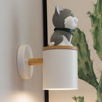 Resin Puppy Iron Cylinder Shade 1-Light Wall Sconce Lamp