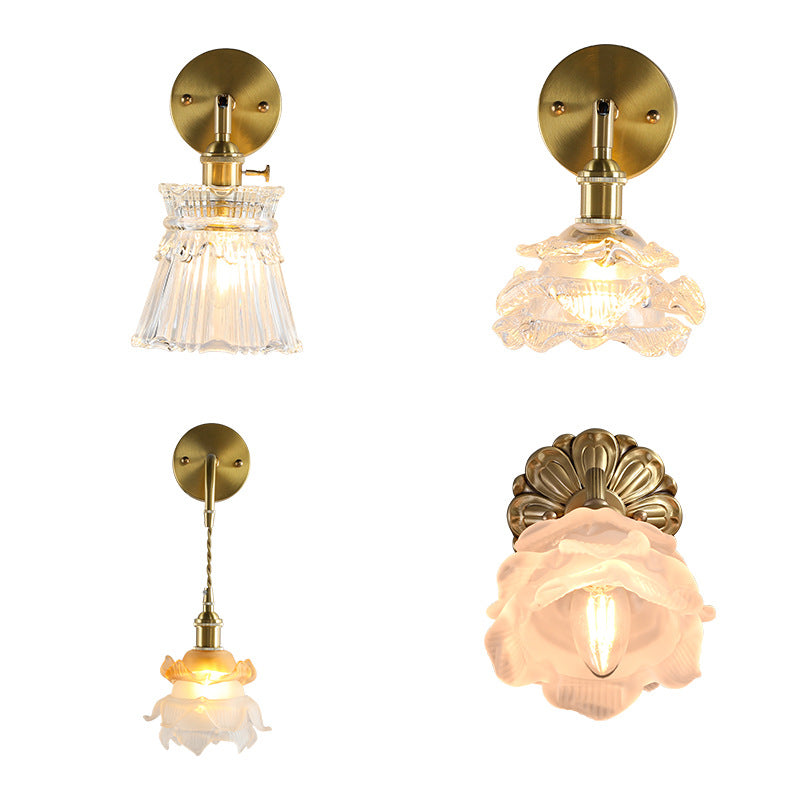 French Cylinder Ball Copper Glass 1-Light Wall Sconce Lamp